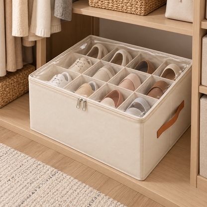 Foldable Shoe Storage Organizer Box with Dividers